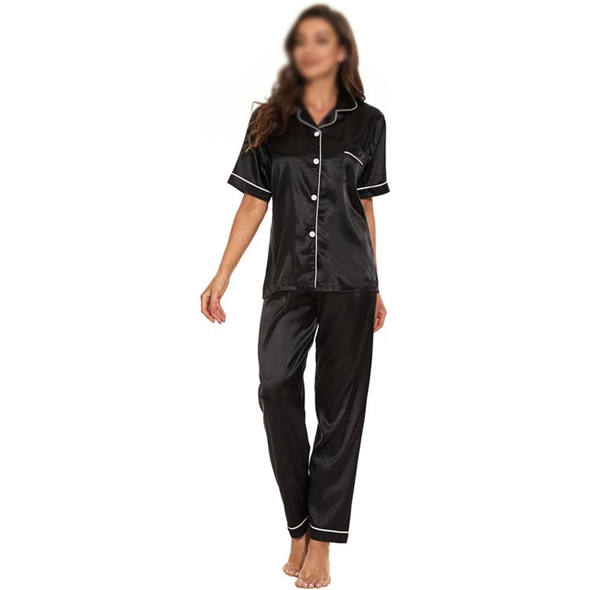 Caprisious Women’s Satin Pajama Short Sleeve Pink top and Full Length Set