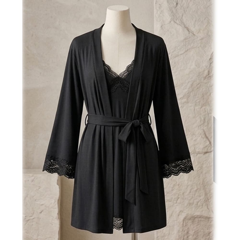Caprisious Lace-Trimmed Ribbed Lounge Set