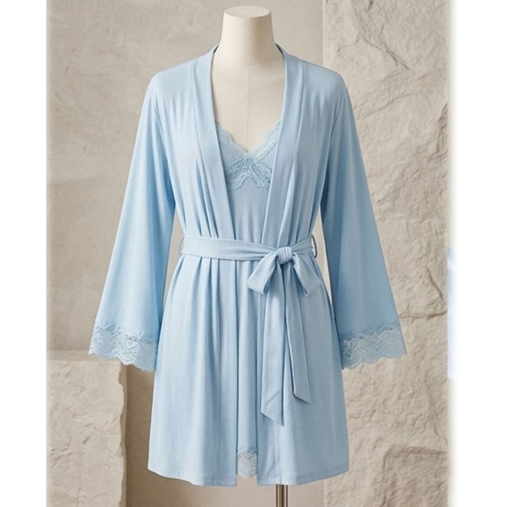Caprisious Lace-Trimmed Ribbed Lounge Set