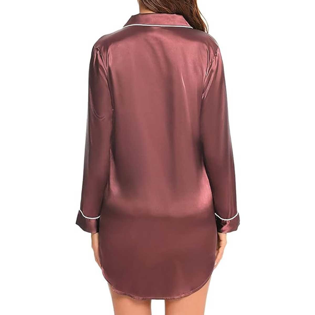 Satin Long Sleeve Sleep Nightshirt Pajama Top Nostalgia Rose image 5