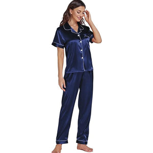 Women’s Satin Pajama Short Sleeve Pink top and Full Length Set image 6