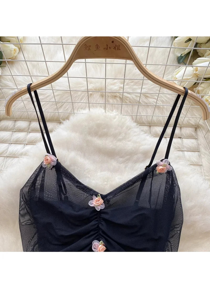 Short Evening Dress with Pleats and Floral Detail Nightgown Sleepwear for Women image 2