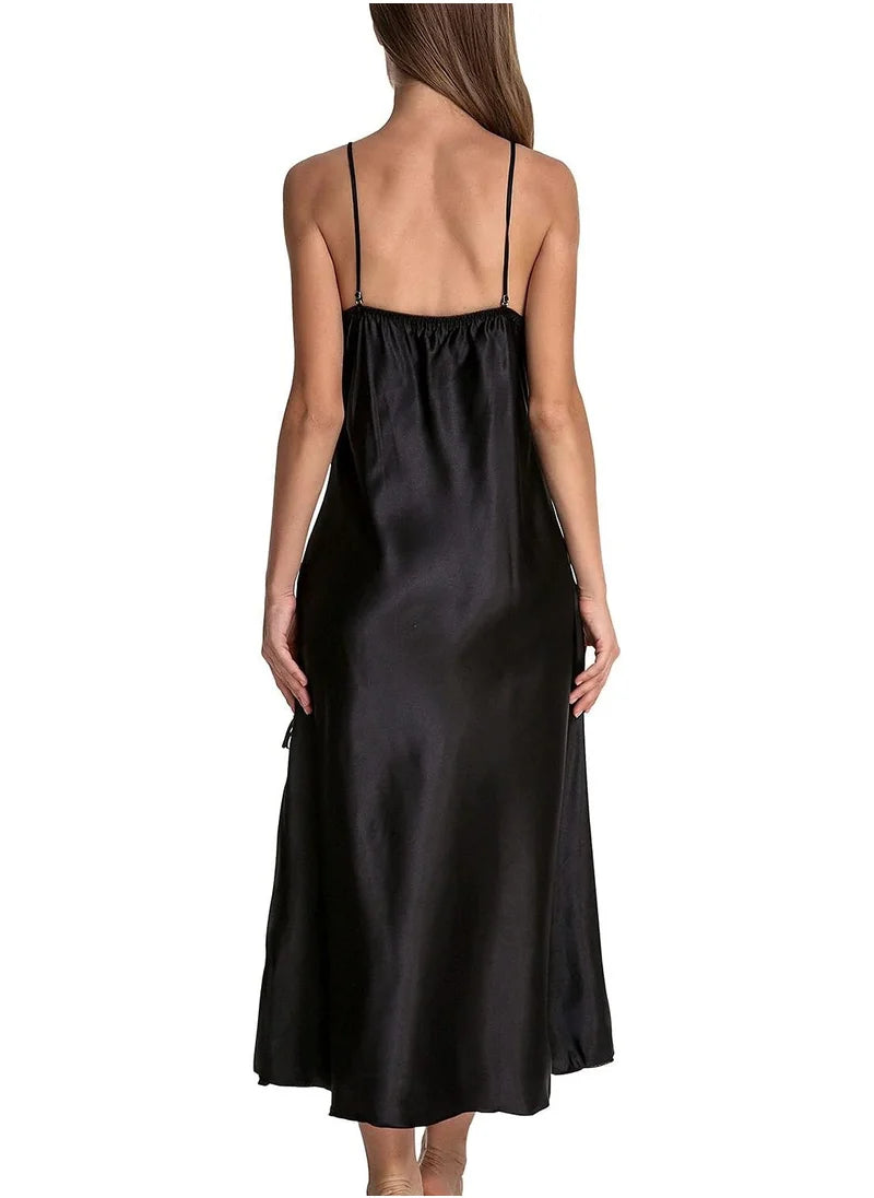 Satin Nightgown Dress with Silk Lace Sleeveless Long Chemise – Elegant Lingerie Sleepwear for Women image 4
