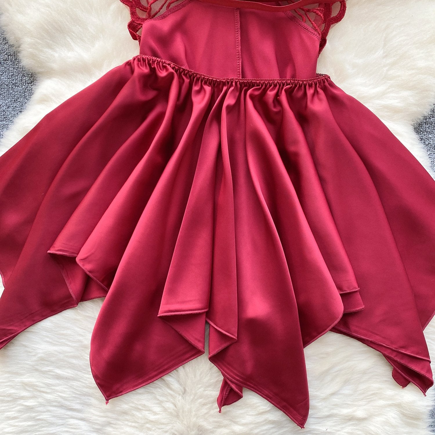 Elegant Butterfly-Inspired Halter Neck Satin Dress with Lace Bodice image 3