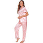Women's Sleepwear Striped Satin Short Sleeve Shirt and Pants Pajama Set image 1