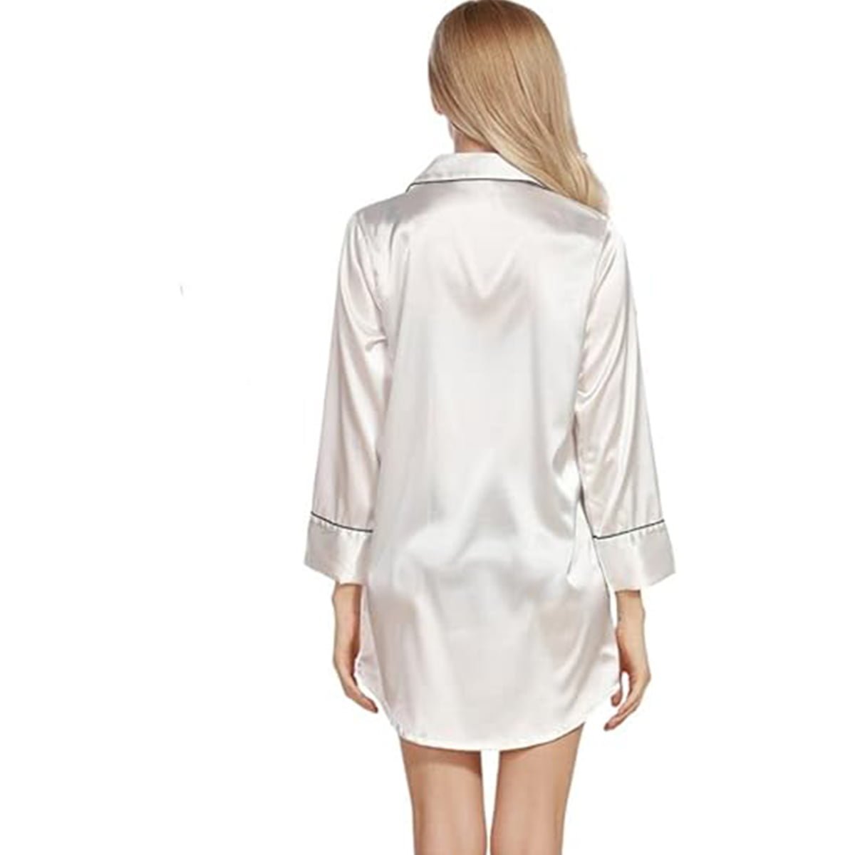 Satin Long Sleeve Sleep Nightshirt Pajama Top White image 4