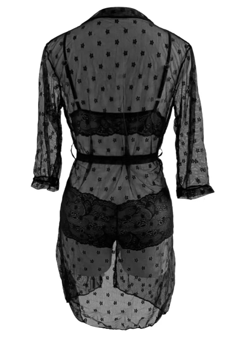 Lace Mesh Corset Lingerie & Women's Bathrobe Set – Elegant Underwear with Timeless Charm image 2