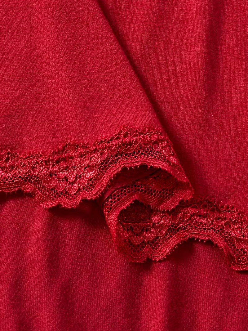 Women's Burgundy Lace Camisole & Shorts Pajama Set – Elegant Soft Sleepwear image 4