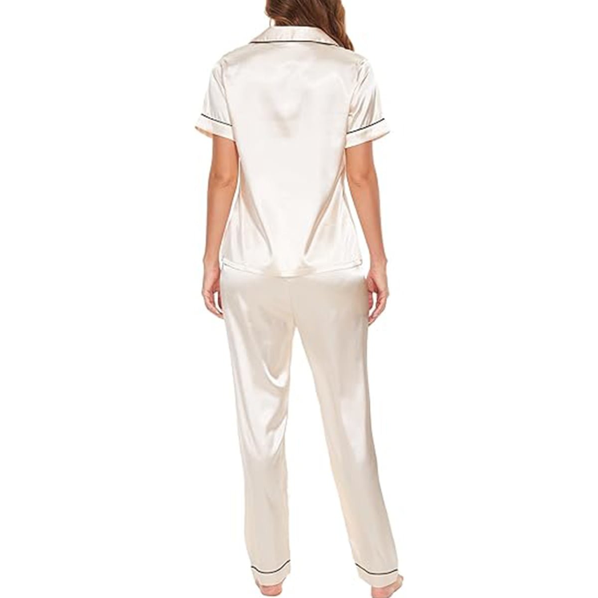 Women’s Satin Pajama Short Sleeve Pink top and Full Length Set image 6