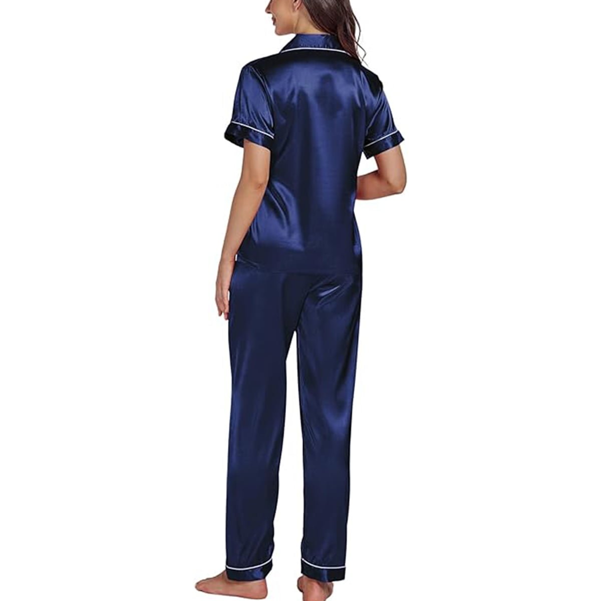 Women’s Satin Pajama Short Sleeve Pink top and Full Length Set image 3