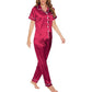 Women’s Satin Pajama Short Sleeve Pink top and Full Length Set image 4