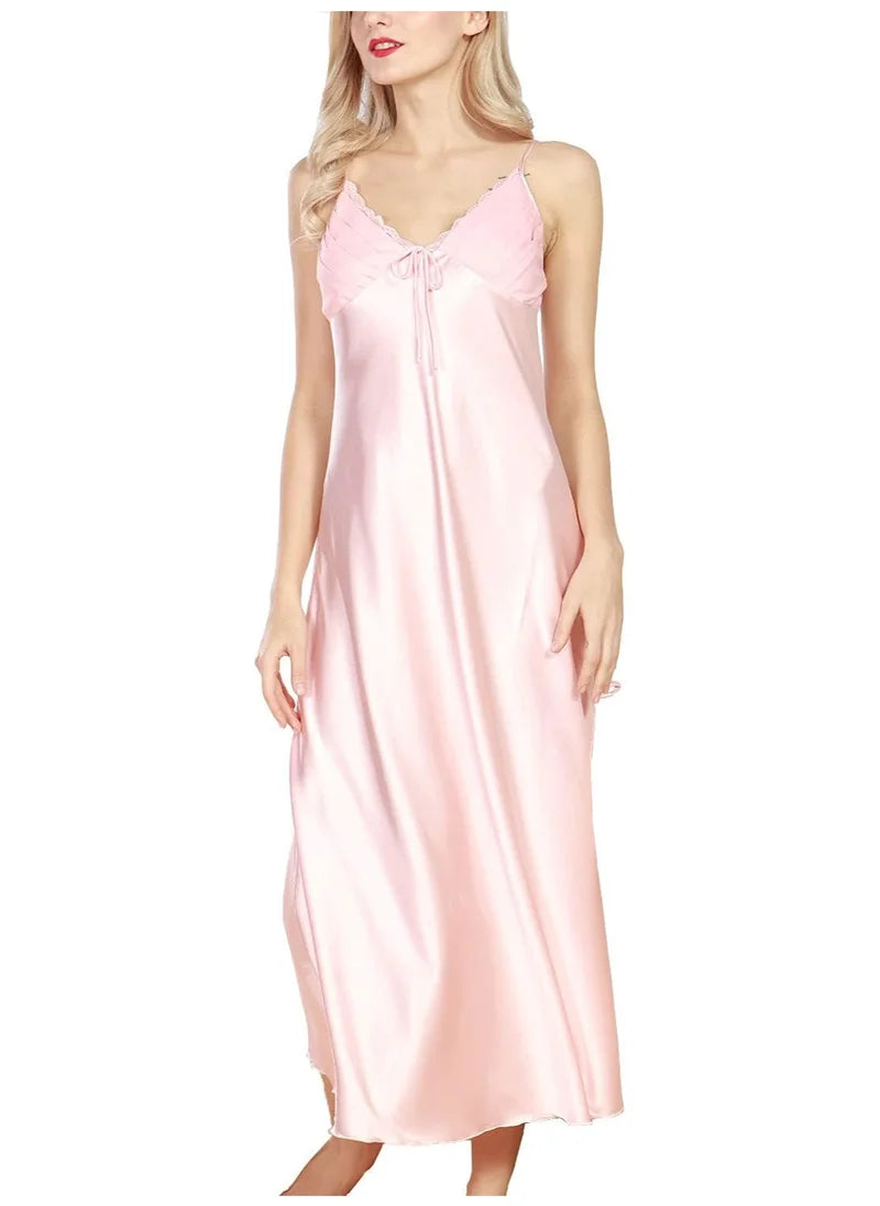 Satin Nightgown Dress with Silk Lace Sleeveless Long Chemise – Elegant Lingerie Sleepwear for Women image 2