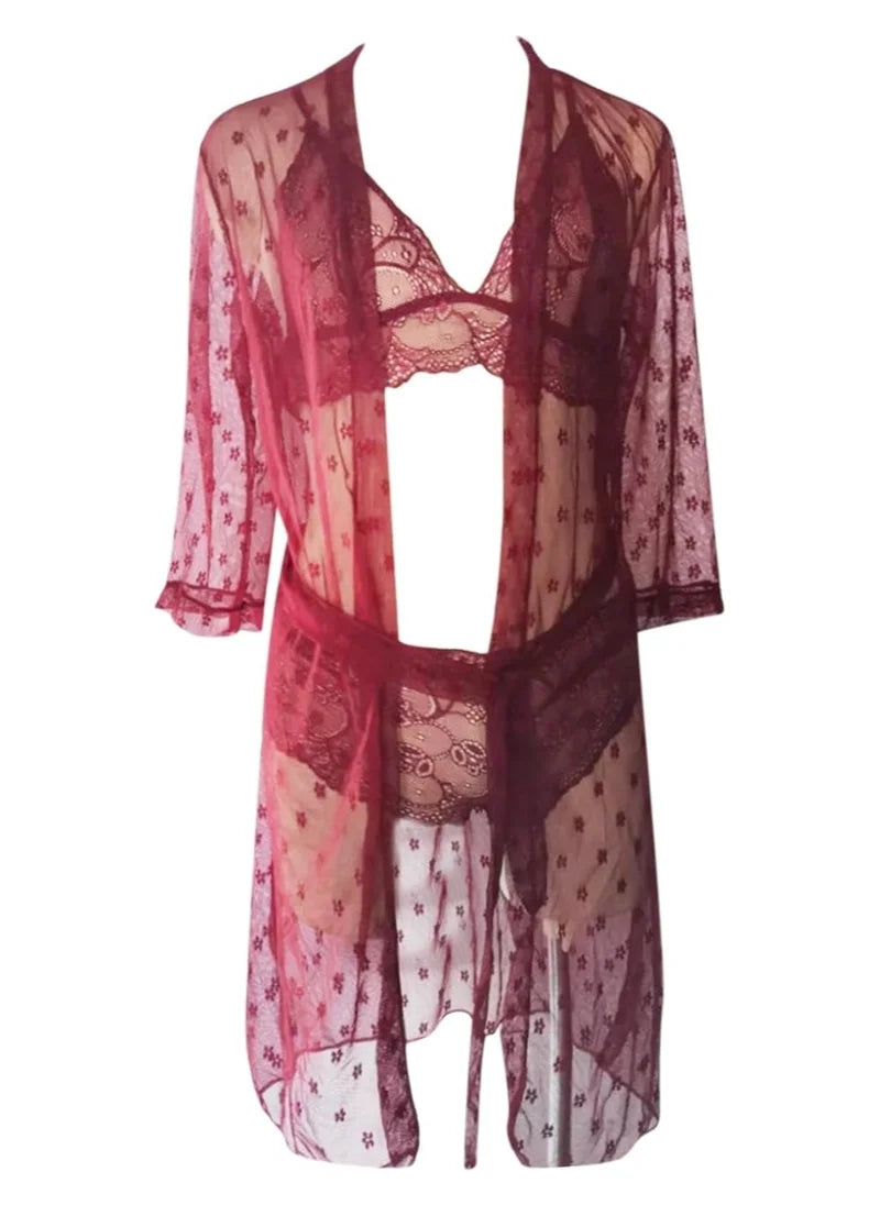 Lace Mesh Corset Lingerie & Women's Bathrobe Set – Elegant Underwear with Timeless Charm image 1