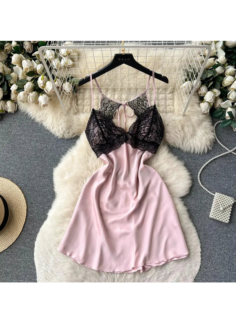 Belted Sleeveless Satin Short Dress Nightgown image 1