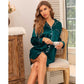 Satin Long Sleeve Sleep Nightshirt Pajama Top Deep Green image 3