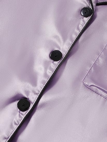 Women’s Satin Pajama Short Sleeve Purple top and Shorts Set image 2