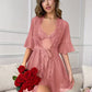 Women's Blush Pink Lace Nightdress with Sheer Robe – Soft Elegant Sleepwear Set image 0