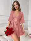Women's Blush Pink Lace Nightdress with Sheer Robe – Soft Elegant Sleepwear Set image 0
