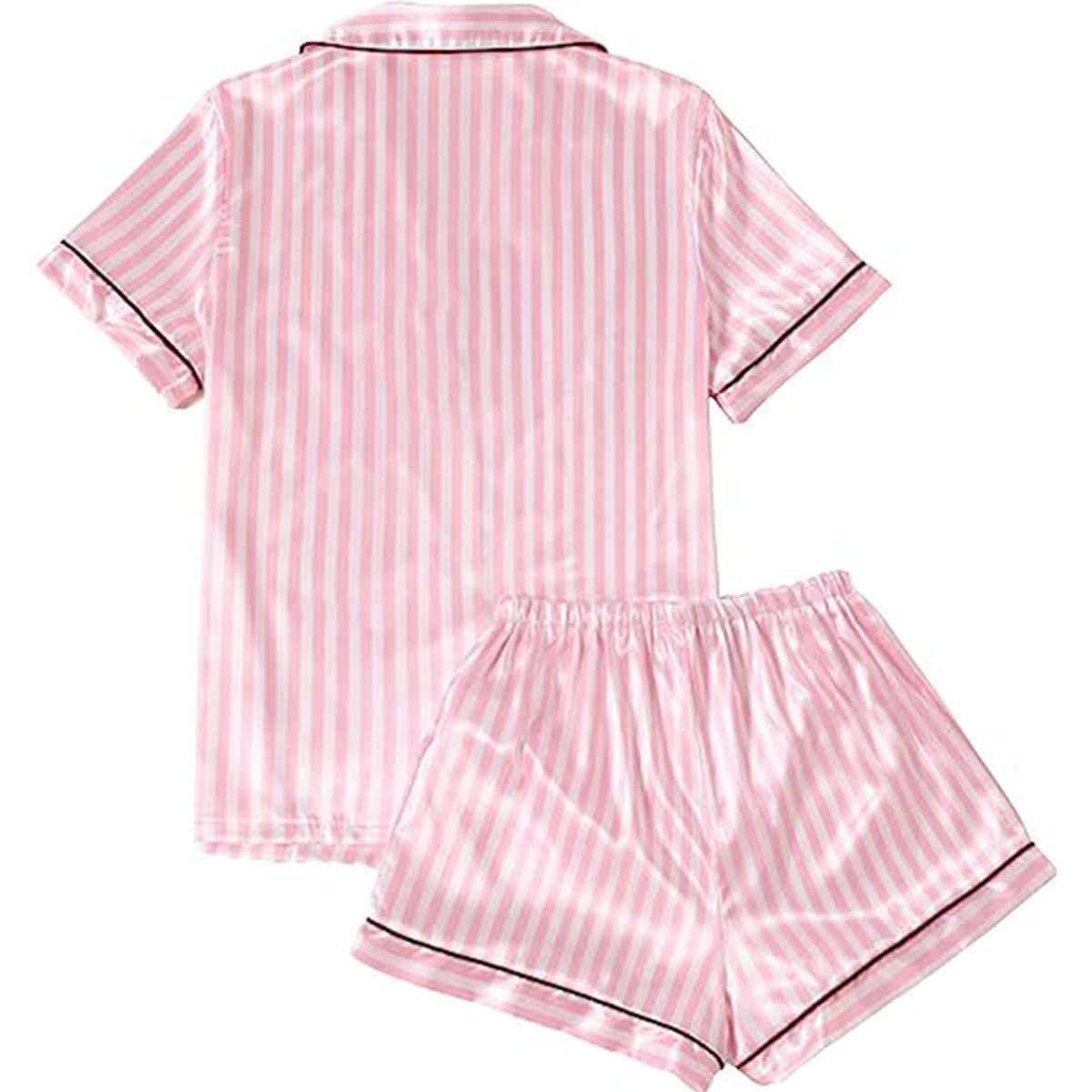 Women's Satin Pajama Short Sleeve Pink top and Shorts Set image 1