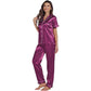 Women's Silk Satin Pyjama Set in Regal Purple – Short Sleeve image 0