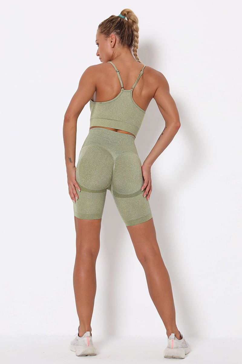 Comfortable Amy Green Seamless Legging/Short And Sports Bra Set image 3