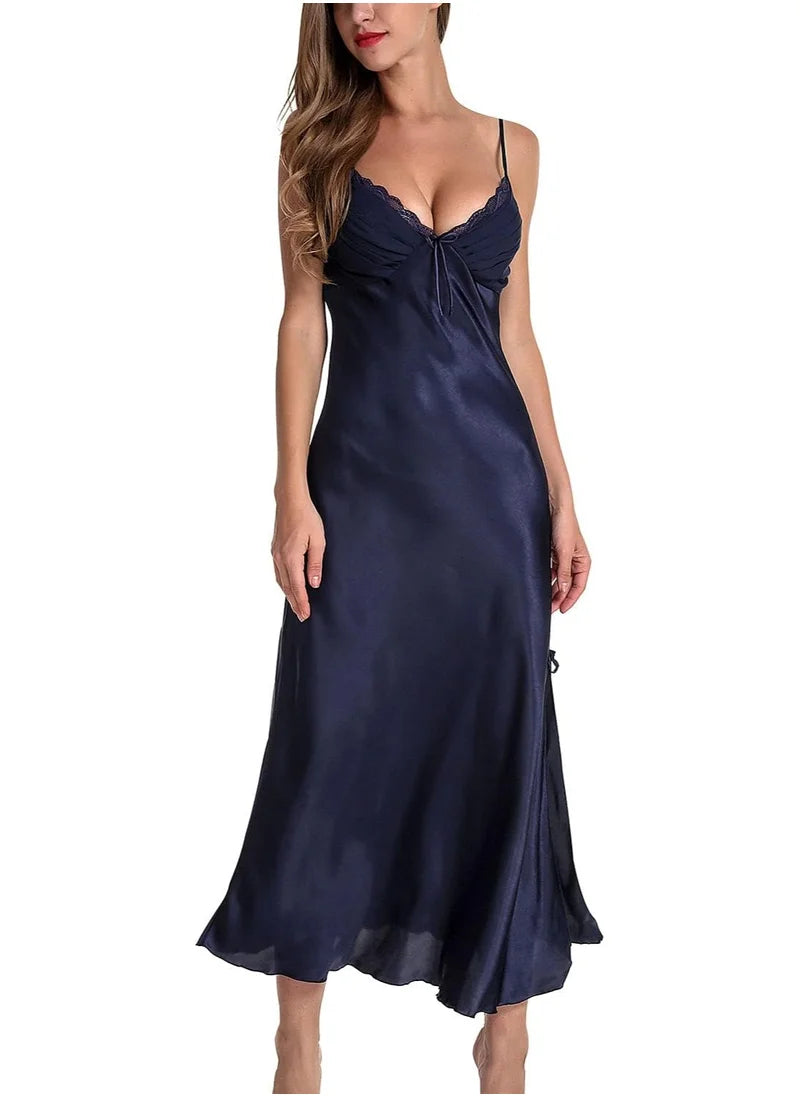 Satin Nightgown Dress with Silk Lace Sleeveless Long Chemise – Elegant Lingerie Sleepwear for Women image 0