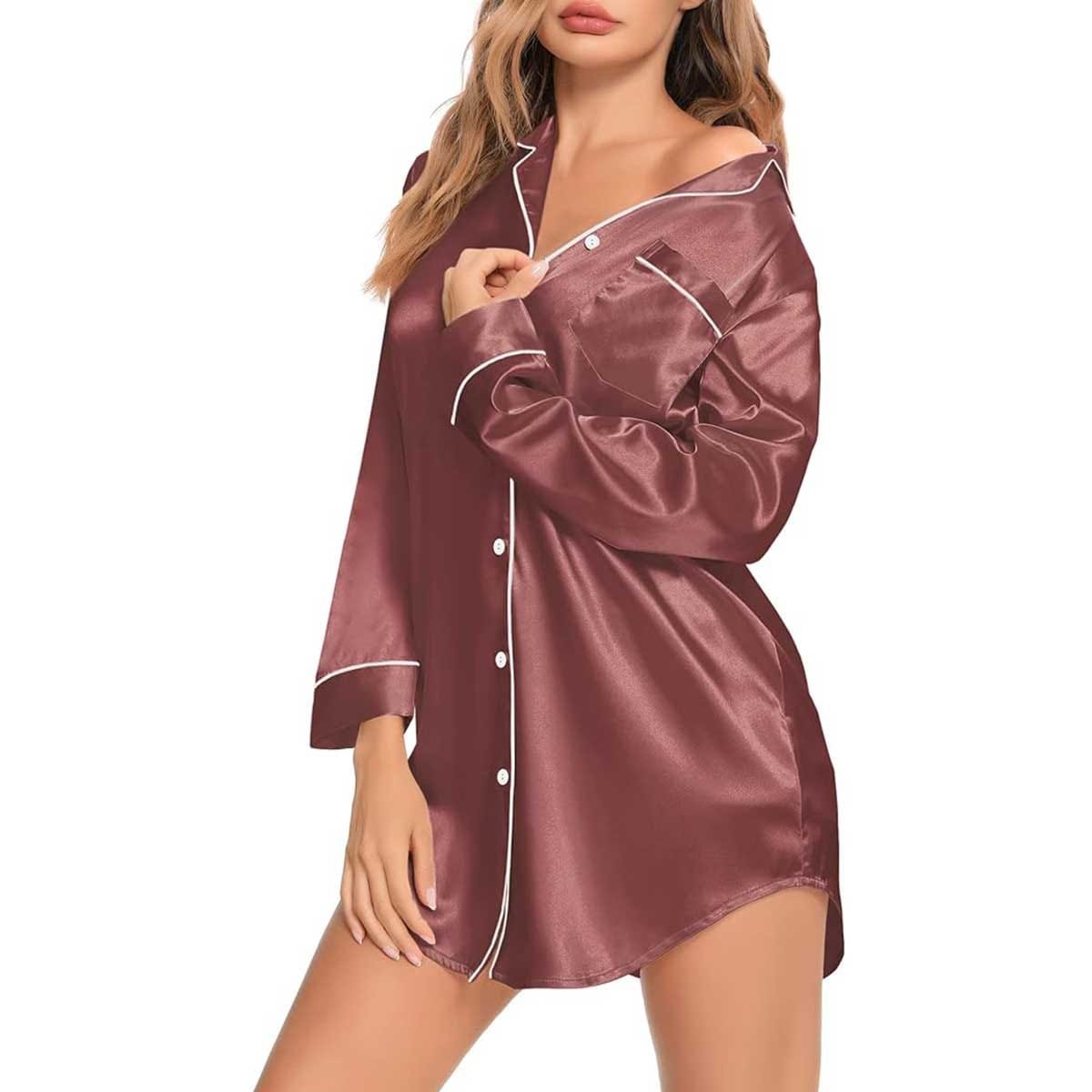 Satin Long Sleeve Sleep Nightshirt Pajama Top Nostalgia Rose image 0