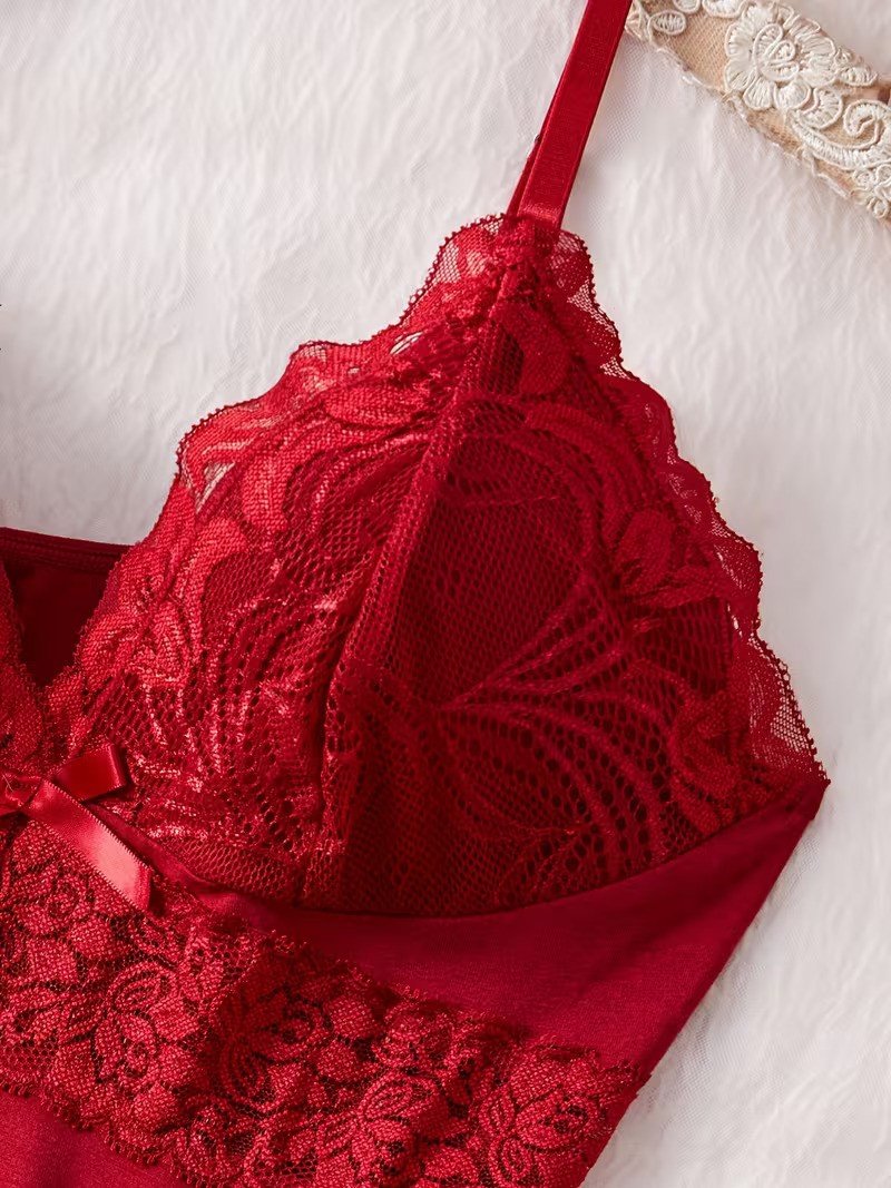 Women's Burgundy Lace Camisole & Shorts Pajama Set – Elegant Soft Sleepwear image 3