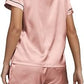 Women’s Satin Pajama Short Sleeve Champagne Pink top and Shorts Set image 4