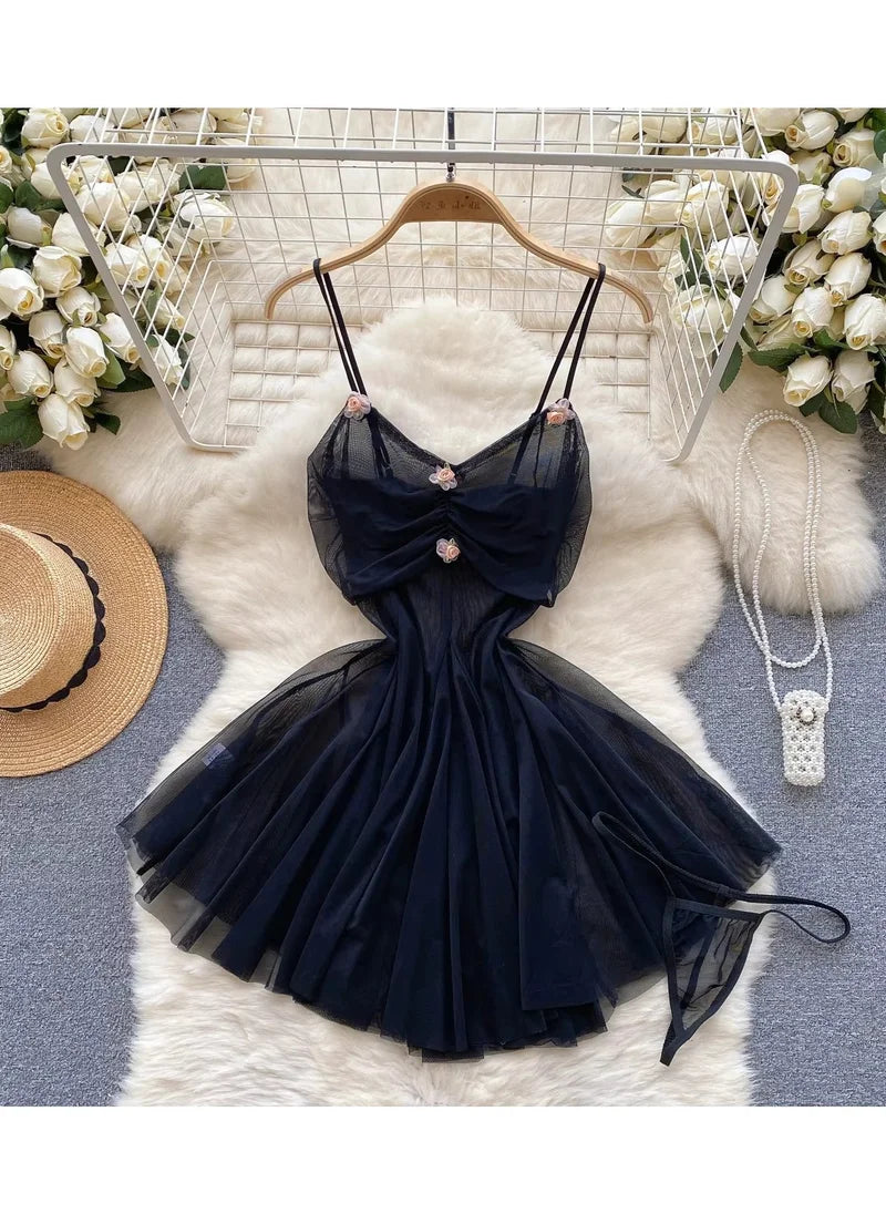 Short Evening Dress with Pleats and Floral Detail Nightgown Sleepwear for Women image 0