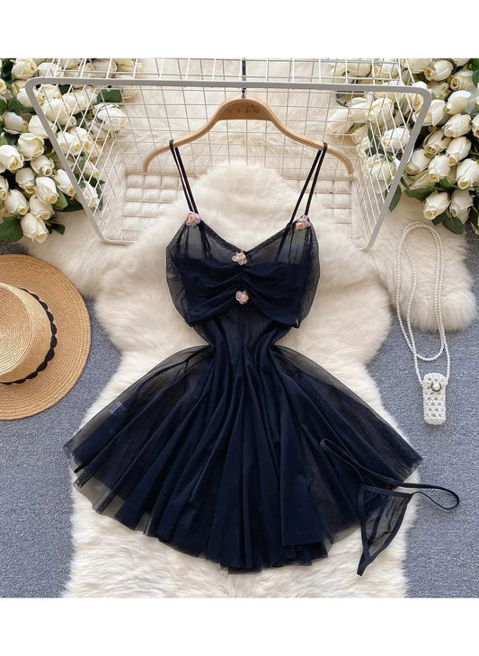 Short Evening Dress with Pleats and Floral Detail Nightgown Sleepwear for Women image 0