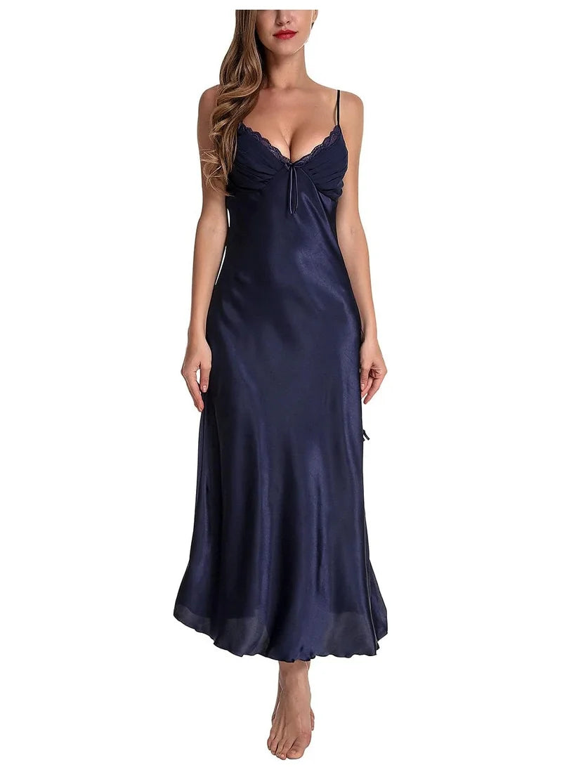 Satin Nightgown Dress with Silk Lace Sleeveless Long Chemise – Elegant Lingerie Sleepwear for Women image 1