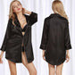 Satin Long Sleeve Sleep Nightshirt Pajama Top Black image 4