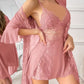Women's Blush Pink Lace Nightdress with Sheer Robe – Soft Elegant Sleepwear Set image 3
