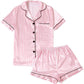 Women's Satin Pajama Short Sleeve Pink top and Shorts Set image 0