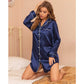 Satin Long Sleeve Sleep Nightshirt Pajama Top Navy Blue image 1