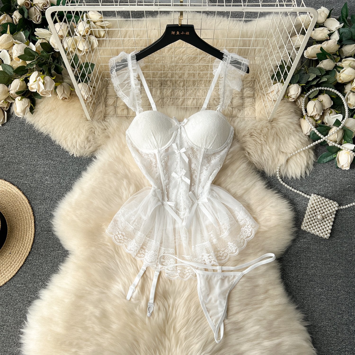 Elegant Lace Corset with Adjustable Straps and Matching Bottoms image 0