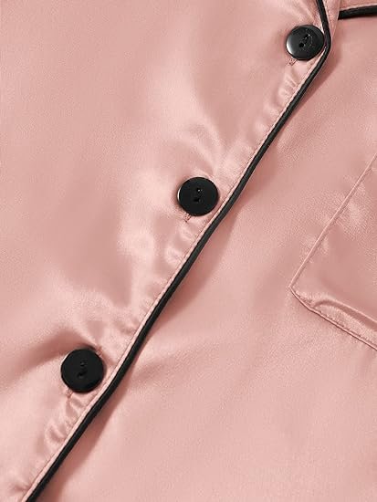 Women’s Satin Pajama Short Sleeve Champagne Pink top and Shorts Set image 2