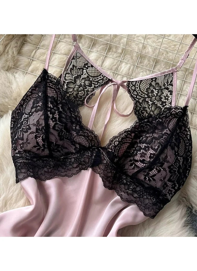 Belted Sleeveless Satin Short Dress Nightgown image 2