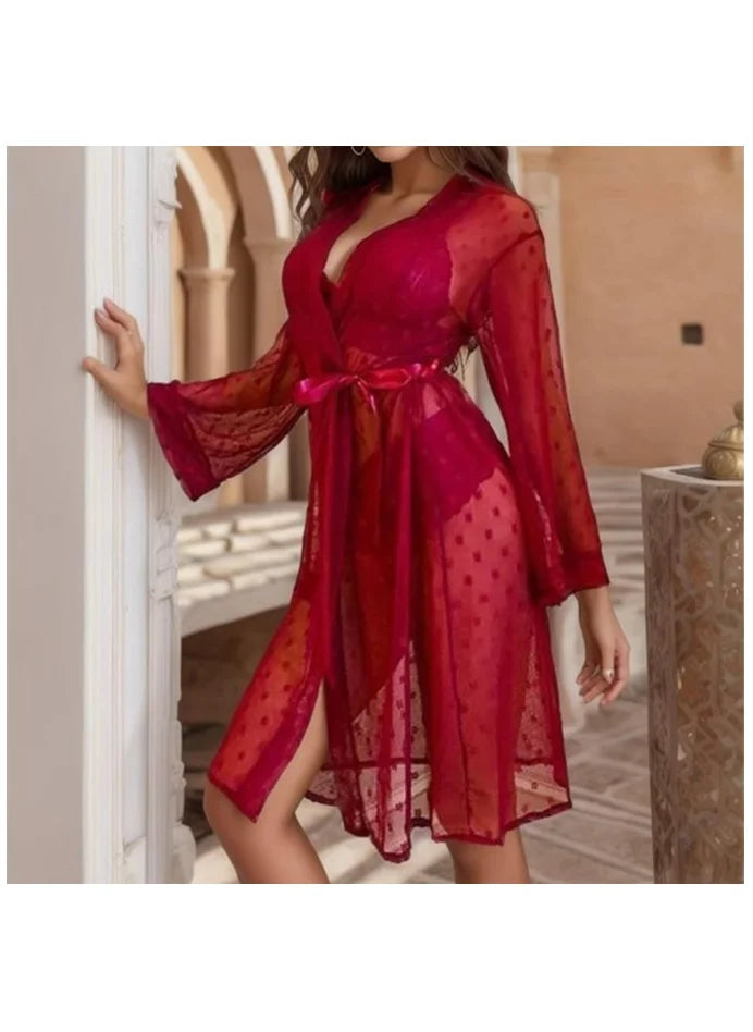 Lace Mesh Corset Lingerie & Women's Bathrobe Set – Elegant Underwear with Timeless Charm image 0