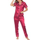 Women’s Satin Pajama Short Sleeve Pink top and Full Length Set image 3
