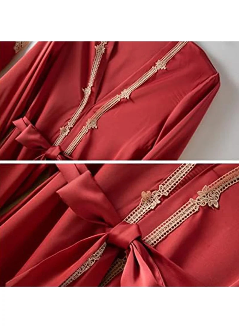 2-Piece Satin Robe and Chemise Sleepwear Set with Lace Intimate Lingerie and Bathrobe image 3