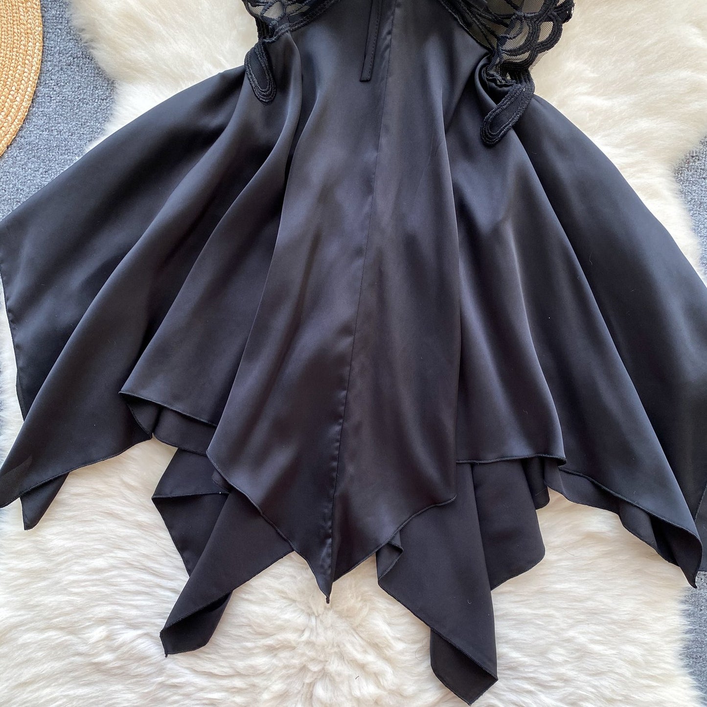 Elegant Butterfly-Inspired Halter Neck Satin Dress with Lace Bodice image 2