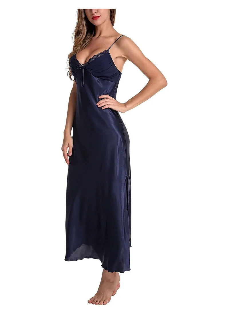 Satin Nightgown Dress with Silk Lace Sleeveless Long Chemise – Elegant Lingerie Sleepwear for Women image 6