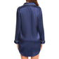 Satin Long Sleeve Sleep Nightshirt Pajama Top Navy Blue image 4