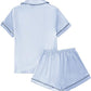 Women’s Satin Pajama Short Sleeve Baby Blue top and Shorts Set image 1