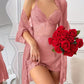 Women's Blush Pink Lace Nightdress with Sheer Robe – Soft Elegant Sleepwear Set image 4