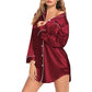Satin Long Sleeve Sleep Nightshirt Pajama Top Wine Red image 0