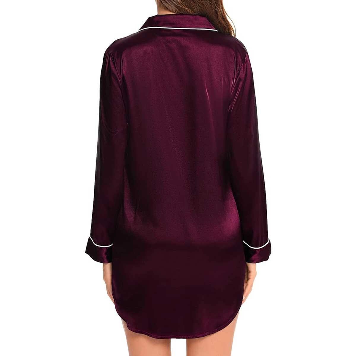 Satin Long Sleeve Sleep Nightshirt Pajama Top Wineberry image 4