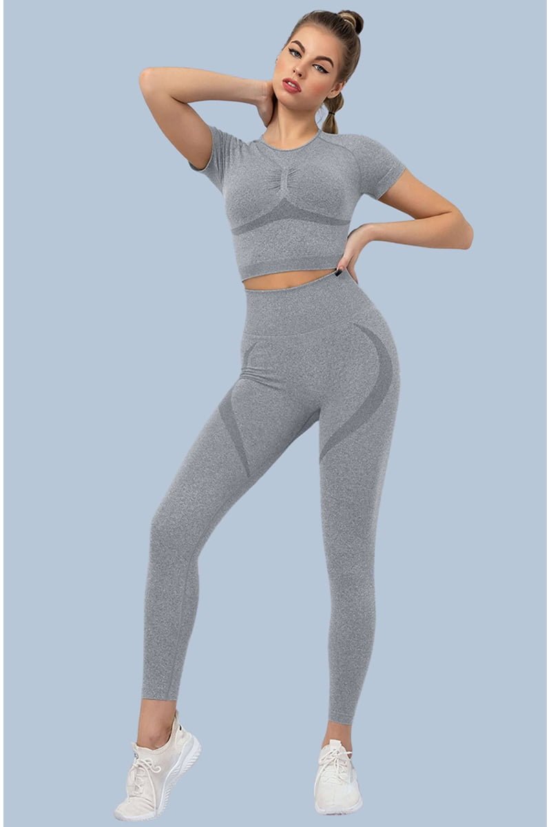 Workout Outfits Seamless Crop Yoga Leggings Sets image 3